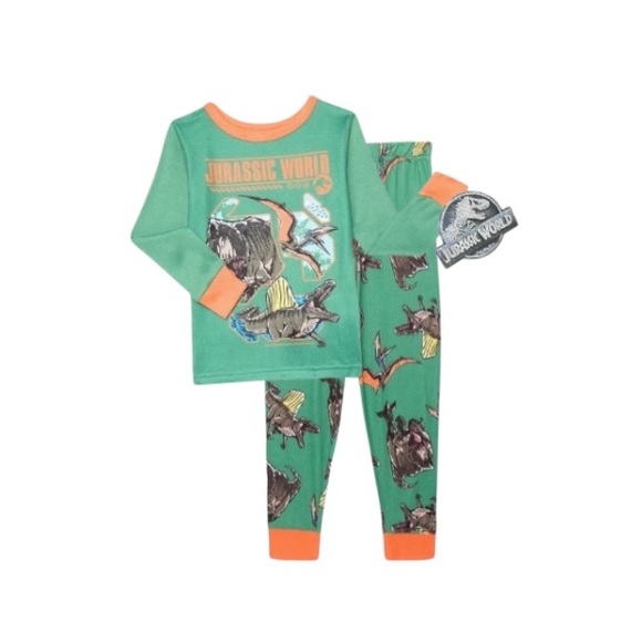 Pigiama Bambino Jurassic World Con Cofano - Manica Lunga, Set Dinosauro T-Rex E Velociraptor, Blu, Taglia 4 Anni - 4